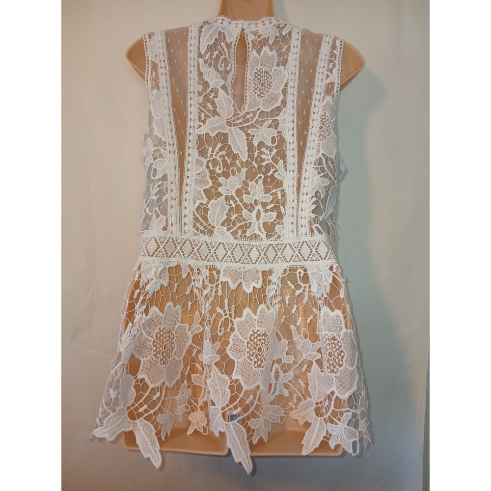 Express White Lace Sleeveless Blouse Whimsy Fairy Side Zip Closure Large D123 - Picture 11 of 12